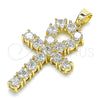 Oro Laminado Religious Pendant, Gold Filled Style Cross Design, with White Cubic Zirconia, Polished, Golden Finish, 05.210.0003