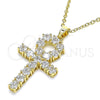 Oro Laminado Religious Pendant, Gold Filled Style Cross Design, with White Cubic Zirconia, Polished, Golden Finish, 05.210.0003