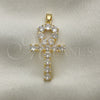 Oro Laminado Religious Pendant, Gold Filled Style Cross Design, with White Cubic Zirconia, Polished, Golden Finish, 05.210.0003