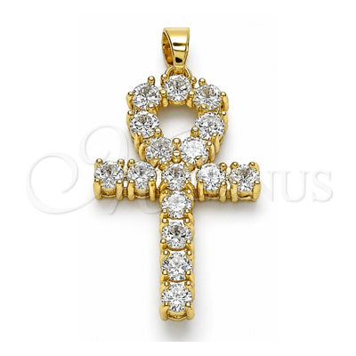 Oro Laminado Religious Pendant, Gold Filled Style Cross Design, with White Cubic Zirconia, Polished, Golden Finish, 05.210.0003