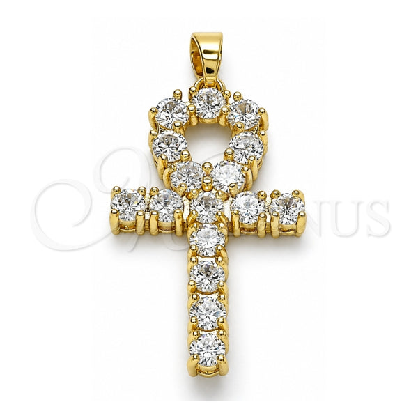 Oro Laminado Religious Pendant, Gold Filled Style Cross Design, with White Cubic Zirconia, Polished, Golden Finish, 05.210.0003