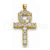 Oro Laminado Religious Pendant, Gold Filled Style Cross Design, with White Cubic Zirconia, Polished, Golden Finish, 05.210.0003