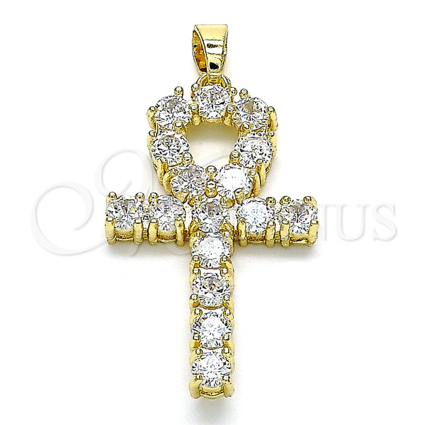 Oro Laminado Religious Pendant, Gold Filled Style Cross Design, with White Cubic Zirconia, Polished, Golden Finish, 05.210.0003