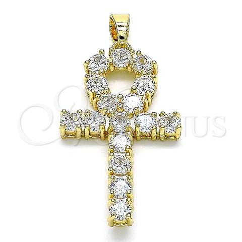 Oro Laminado Religious Pendant, Gold Filled Style Cross Design, with White Cubic Zirconia, Polished, Golden Finish, 05.210.0003