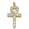 Oro Laminado Religious Pendant, Gold Filled Style Cross Design, with White Cubic Zirconia, Polished, Golden Finish, 05.210.0003