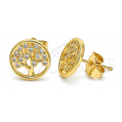 Oro Laminado Stud Earring, Gold Filled Style Tree Design, Polished, Golden Finish, 02.156.0531