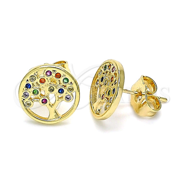 Gold Filled Ring — Stud Earring Tree Design with Multicolor Micro Pave — main product view — SKU 141628 | Oro Laminado anillo — Stud Earring Tree diseño with Multicolor Micro Pave — SKU 141628