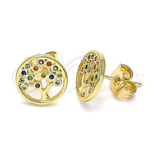 Gold Filled Ring — Stud Earring Tree Design with Multicolor Micro Pave — main product view — SKU 141628 | Oro Laminado anillo — Stud Earring Tree diseño with Multicolor Micro Pave — SKU 141628