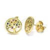 Oro Laminado Stud Earring, Gold Filled Style Tree Design, with Multicolor Micro Pave, Polished, Golden Finish, 02.156.0531.1