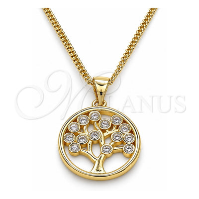 Oro Laminado Pendant Necklace, Gold Filled Style Tree Design, with White Cubic Zirconia, Polished, Golden Finish, 04.156.0386 (02 MM Thickness, 20 Inches Length)