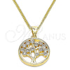 Oro Laminado Pendant Necklace, Gold Filled Style Tree Design, with White Cubic Zirconia, Polished, Golden Finish, 04.156.0386 (02 MM Thickness, 20 Inches Length)
