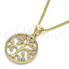 Oro Laminado Pendant Necklace, Gold Filled Style Tree Design, with White Micro Pave, Polished, Golden Finish, 04.156.0387.20 (02 MM Thickness, 20 Inches Length)