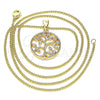 Oro Laminado Pendant Necklace, Gold Filled Style Tree Design, with White Micro Pave, Polished, Golden Finish, 04.156.0387.20 (02 MM Thickness, 20 Inches Length)
