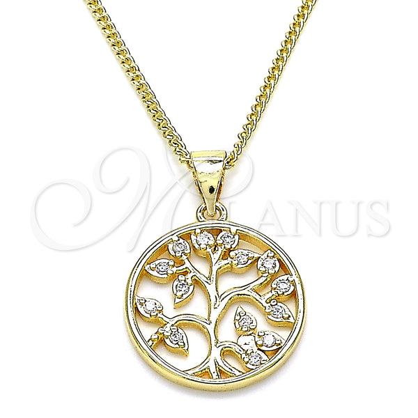 Oro Laminado Pendant Necklace, Gold Filled Style Tree Design, with White Micro Pave, Polished, Golden Finish, 04.156.0387.20 (02 MM Thickness, 20 Inches Length)