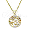 Oro Laminado Pendant Necklace, Gold Filled Style Tree Design, with White Micro Pave, Polished, Golden Finish, 04.156.0387.20 (02 MM Thickness, 20 Inches Length)