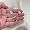 Oro Laminado Earring and Pendant Adult Set, Gold Filled Style Tree Design, with White Micro Pave, Polished, Golden Finish, 10.156.0335