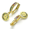 Oro Laminado Huggie Hoop, Gold Filled Style Moon Design, with Multicolor Micro Pave, Polished, Golden Finish, 02.381.0038.15