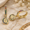 Oro Laminado Huggie Hoop, Gold Filled Style Moon Design, with Multicolor Micro Pave, Polished, Golden Finish, 02.381.0038.15