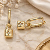 Oro Laminado Huggie Hoop, Gold Filled Style Lock and Four-leaf Clover Design, with White Cubic Zirconia, Polished, Golden Finish, 02.368.0025.10