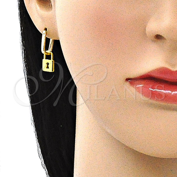 Gold Filled Hoop Earrings — Huggie Hoop Lock Design Polished 02. — alternate product view — SKU 141661 | Oro Laminado aretes de aro — Huggie Hoop Lock diseño pulido 02. — SKU 141661