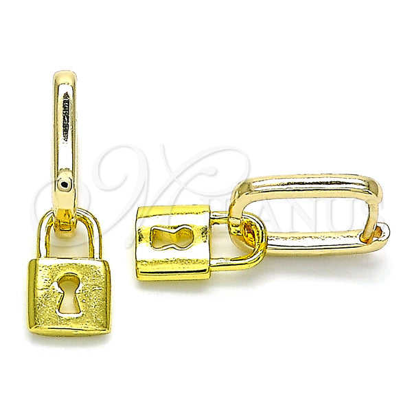 Gold Filled Hoop Earrings — Huggie Hoop Lock Design Polished 02. — main product view — SKU 141661 | Oro Laminado aretes de aro — Huggie Hoop Lock diseño pulido 02. — SKU 141661
