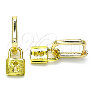 Gold Filled Hoop Earrings — Huggie Hoop Lock Design Polished 02. — main product view — SKU 141661 | Oro Laminado aretes de aro — Huggie Hoop Lock diseño pulido 02. — SKU 141661