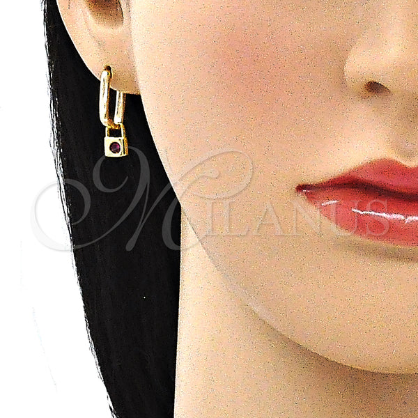 Gold Filled Hoop Earrings — Huggie Hoop Lock Design with Blue Topaz Cubic — alternate product view — SKU 141665 | Oro Laminado aretes de aro — Huggie Hoop Lock diseño with Blue Topaz Cubic — SKU 141665