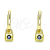 Oro Laminado Huggie Hoop, Gold Filled Style Lock Design, with Blue Topaz Cubic Zirconia, Polished, Golden Finish, 02.368.0031.1.10