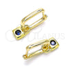 Oro Laminado Huggie Hoop, Gold Filled Style Lock Design, with Blue Topaz Cubic Zirconia, Polished, Golden Finish, 02.368.0031.1.10