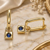 Oro Laminado Huggie Hoop, Gold Filled Style Lock Design, with Blue Topaz Cubic Zirconia, Polished, Golden Finish, 02.368.0031.1.10