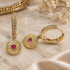 Oro Laminado Huggie Hoop, Gold Filled Style Evil Eye Design, with Ruby Cubic Zirconia, Polished, Golden Finish, 02.368.0038.1.15