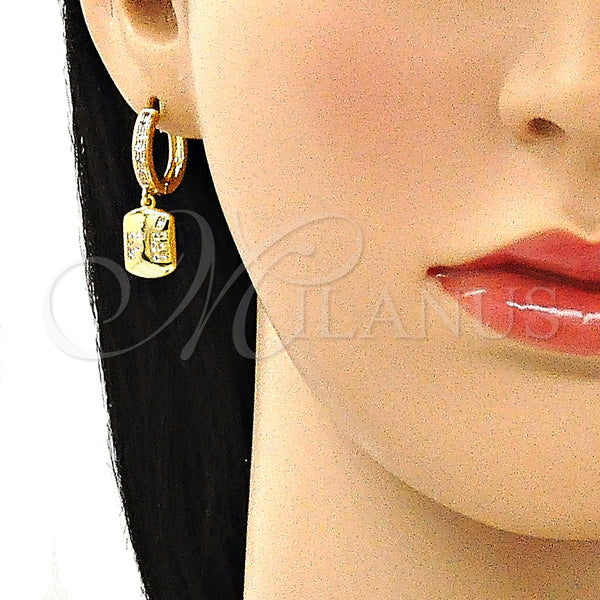 Gold Filled Hoop Earrings — Huggie Hoop Love Design with White Micro Pave — alternate product view — SKU 141678 | Oro Laminado aretes de aro — Huggie Hoop Love diseño with blanco Micro Pave — SKU 141678