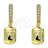 Oro Laminado Huggie Hoop, Gold Filled Style Love Design, with White Micro Pave, Polished, Golden Finish, 02.368.0043.15