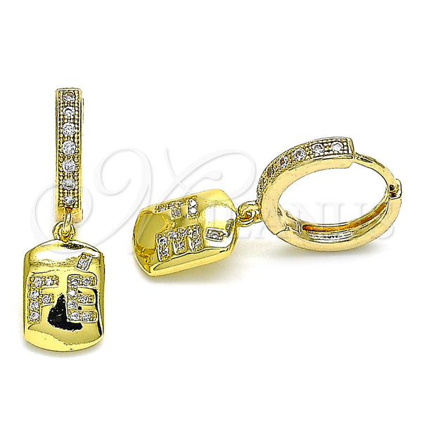 Gold Filled Hoop Earrings — Huggie Hoop Love Design with White Micro Pave — main product view — SKU 141678 | Oro Laminado aretes de aro — Huggie Hoop Love diseño with blanco Micro Pave — SKU 141678