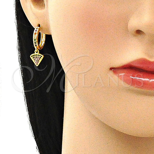 Gold Filled Hoop Earrings — Huggie Hoop Watermelon Design with Multicolor Micro Pave — alternate product view — SKU 141682 | Oro Laminado aretes de aro — Huggie Hoop Watermelon diseño with Multicolor Micro Pave — SKU 141682