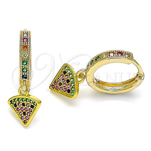 Gold Filled Hoop Earrings — Huggie Hoop Watermelon Design with Multicolor Micro Pave — main product view — SKU 141682 | Oro Laminado aretes de aro — Huggie Hoop Watermelon diseño with Multicolor Micro Pave — SKU 141682