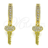 Oro Laminado Huggie Hoop, Gold Filled Style key Design, with White Micro Pave, Polished, Golden Finish, 02.368.0049.15