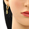 Oro Laminado Huggie Hoop, Gold Filled Style Fish Design, with White Micro Pave, Polished, Golden Finish, 02.368.0050.15