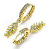 Oro Laminado Huggie Hoop, Gold Filled Style Fish Design, with White Micro Pave, Polished, Golden Finish, 02.368.0050.15