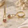 Oro Laminado Huggie Hoop, Gold Filled Style Heart Design, with Ruby and White Micro Pave, Polished, Golden Finish, 02.368.0054.15