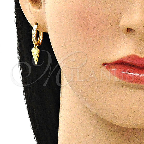 Gold Filled Hoop Earrings — Huggie Hoop Heart and Evil Eye Design with — alternate product view — SKU 141693 | Oro Laminado aretes de aro — Huggie Hoop corazón and Evil Eye diseño with — SKU 141693
