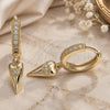 Oro Laminado Huggie Hoop, Gold Filled Style Heart and Evil Eye Design, with White Micro Pave, Polished, Golden Finish, 02.368.0058.15