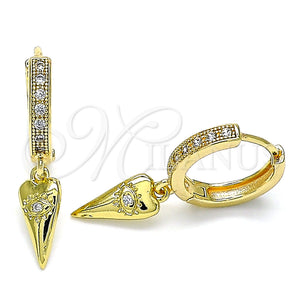 Gold Filled Hoop Earrings — Huggie Hoop Heart and Evil Eye Design with — main product view — SKU 141693 | Oro Laminado aretes de aro — Huggie Hoop corazón and Evil Eye diseño with — SKU 141693