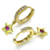 Oro Laminado Huggie Hoop, Gold Filled Style Star Design, with Ruby Cubic Zirconia and White Micro Pave, Polished, Golden Finish, 02.368.0066.15