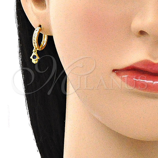 Gold Filled Hoop Earrings — Huggie Hoop Hand of God and Judaica Design — alternate product view — SKU 141703 | Oro Laminado aretes de aro — Huggie Hoop Hand of God and Judaica diseño — SKU 141703