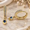 Oro Laminado Huggie Hoop, Gold Filled Style Hand of God and Judaica Design, with Blue Topaz Cubic Zirconia and White Micro Pave, Polished, Golden Finish, 02.368.0067.15