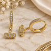 Oro Laminado Huggie Hoop, Gold Filled Style Crown Design, with White Micro Pave, Polished, Golden Finish, 02.368.0077.15