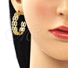 Oro Laminado Stud Earring, Gold Filled Style Paperclip Design, with White Micro Pave, Polished, Golden Finish, 02.341.0090