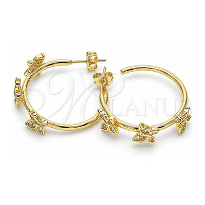 Oro Laminado Stud Earring, Gold Filled Style Butterfly Design, with White Micro Pave, Polished, Golden Finish, 02.341.0091