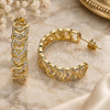 Oro Laminado Stud Earring, Gold Filled Style Heart Design, with White Micro Pave, Polished, Golden Finish, 02.341.0095